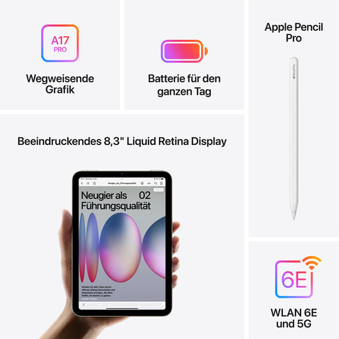 iPad mini Wi-Fi + Cellular, 512GB, polarstern, 8,3&quot; (7. Gen.)