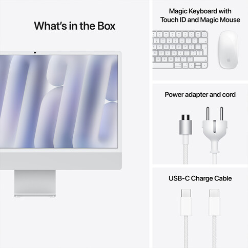 iMac 24&quot; mit 4.5K Retina Display, M4 Chip 8-Core CPU und 8-Core GPU, 16GB, 256GB SSD, silber