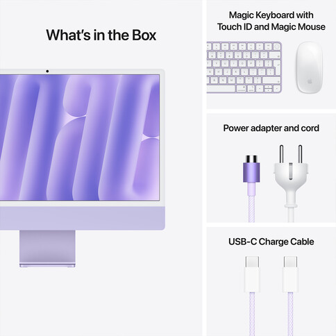 iMac 24&quot; mit 4.5K Retina Display, M4 Chip 8-Core CPU und 8-Core GPU, 16GB, 256GB SSD, violett